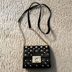 Milly, Mini Black Leather Studded Crossbody Bag w